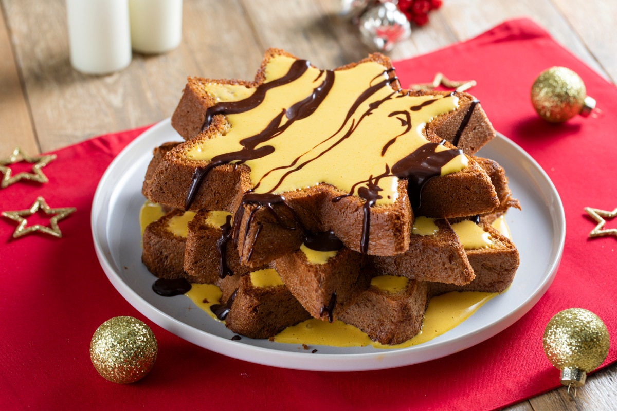 Estrelas de pandoro com creme de zabaione